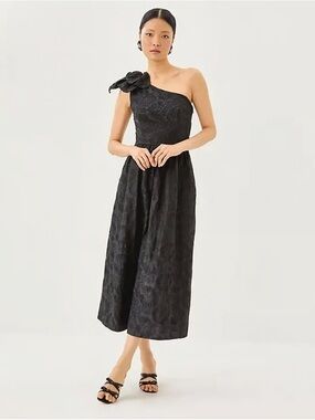 Lilly Pulitzer Lynsi One-Shoulder Midi Dress in Noir Sunset Bloom Sz 14